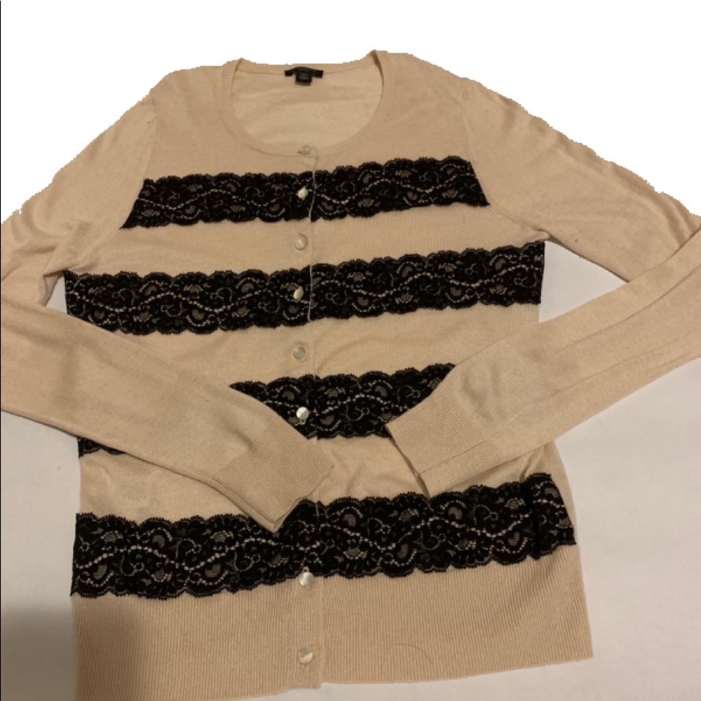 ANN TAYLOR medium petite lace beige cardigan
